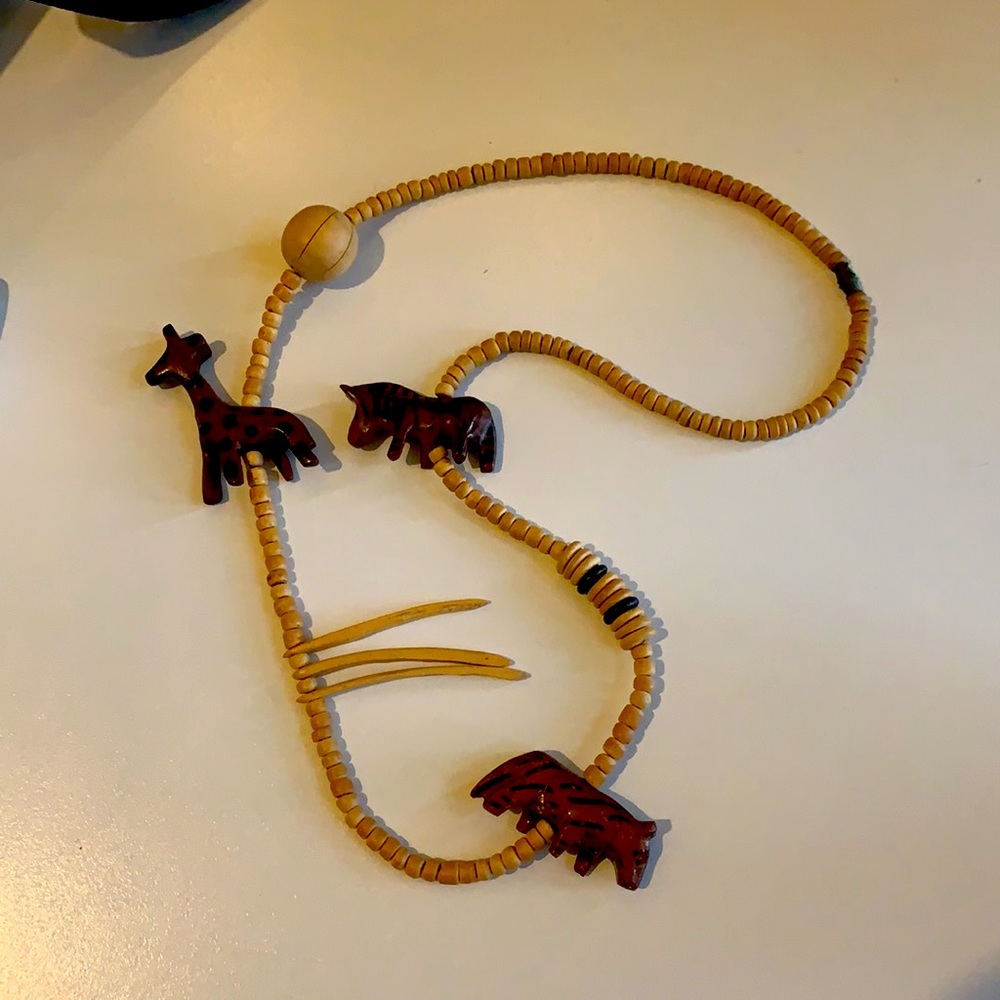 Vintage Carved Wood Necklace